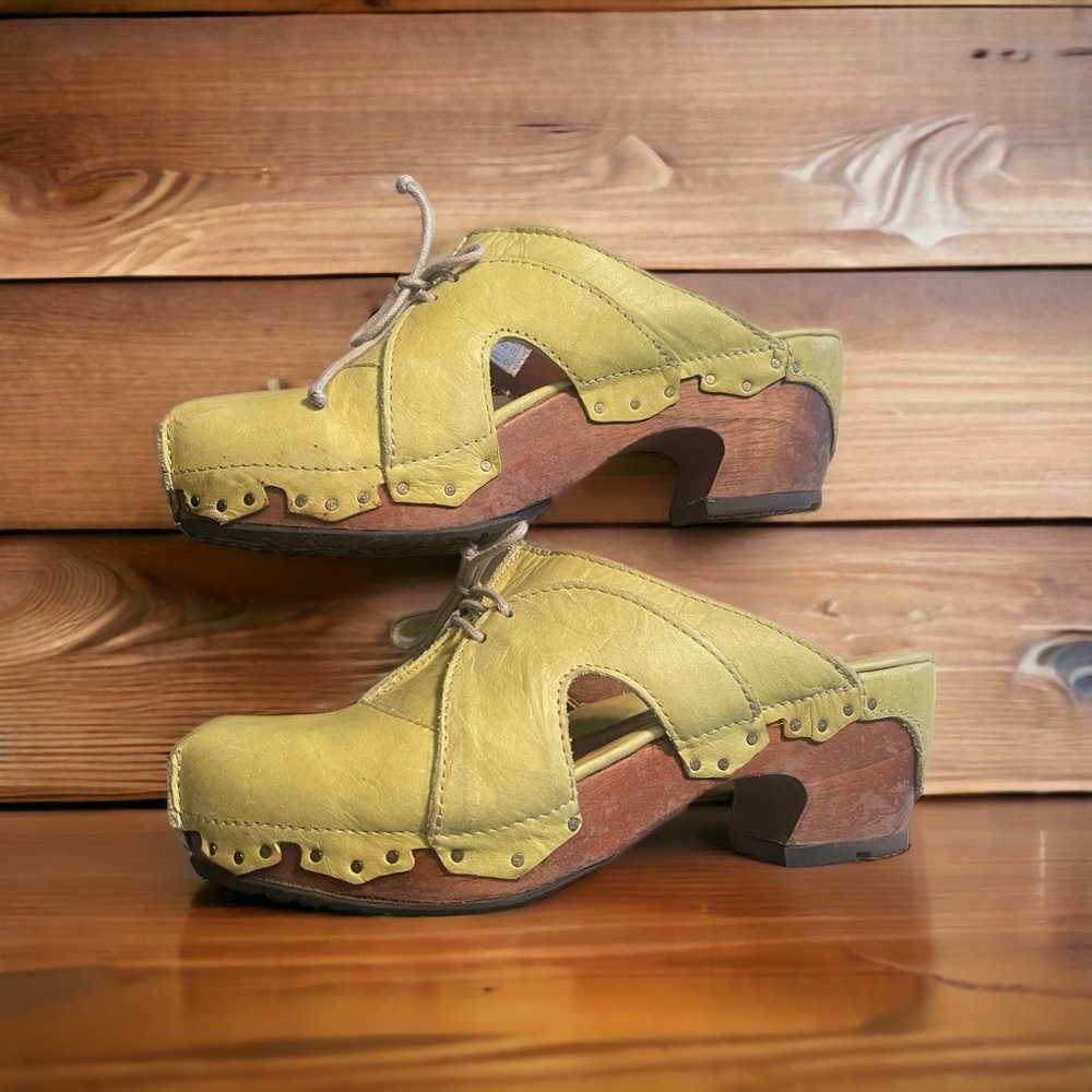 Yellow Sergio Tomani Leather Wooden Clogs